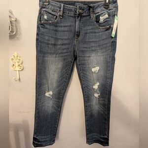 Just USA Women’s Distressed Straight Jeans - Dark Blue